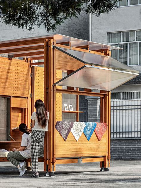 Market Pavilion Architecture, Mobile School Project Ideas, Modular Building Design, Mobile Kiosk Design Ideas, Market Architecture, Mobile Kiosk, Urban Market, Folding Architecture, Mobile Architecture