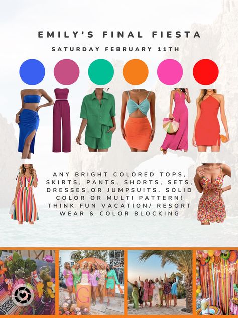 Bachelorette theme inspo 2023 2024 Final Fiesta Outfit, Bachelorette Tropical Outfits, Puerto Rico Bachelorette Outfits, Last Fiesta Bachelorette Party Outfit, Final Fiesta Bachelorette Outfit, Final Fiesta Outfit Ideas, Bachelorette Themes Mexico, Bachelorette Party Final Fiesta, Bachelorette Party Themes Mexico