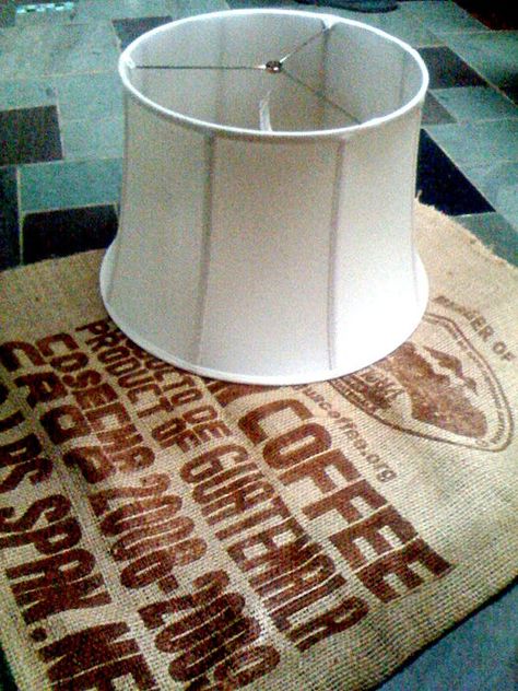 I Like My Coffee Light...Burlap Lampshade : 3 Steps - Instructables Burlap Lights, Burlap Flower Tutorial, Burlap Coffee Bags, Burlap Lampshade, Coffee Bean Bags, Antique Lamp Shades, Coffee Sacks, Burlap Flower, Coffee Bags