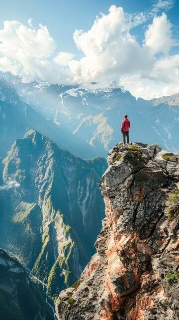 Premium Photo | Man Standing on Top of a Mountain Generative AI Man Kneeling, On Top Of A Mountain, Mountain Aesthetic, Top Of A Mountain, Big Mountain, Photoshoot Concept, Man Standing, Business Card Maker, Mountain Art