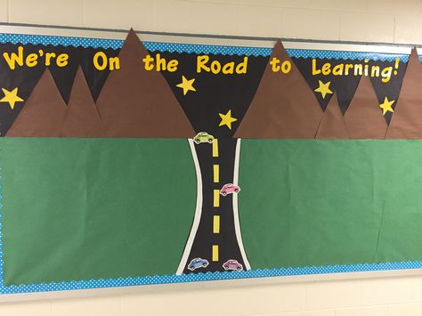 Road trip classroom theme Road Trip Classroom Theme, Construction Theme Classroom, Preschool Travel, Road Trip Theme, Elementary Principal, Summer Camp Themes, Class Displays, Elementary Classroom Decor, Classroom Behavior Management