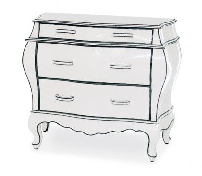 This LOOKS like a cartoon... but is simply a techique to turn consignment furniture into something much more. Paint white, add "cartoon" outlining, and have a home decor that makes you smile! HowToConsign.org found this cartoon furniture by seletti Armoire Design, Contemporary Living Room Furniture, Interior Designer Logo, Painted Chest, Dresser Storage, 3 Drawer Chest, Modern Dresser, Quirky Design, Paint Furniture