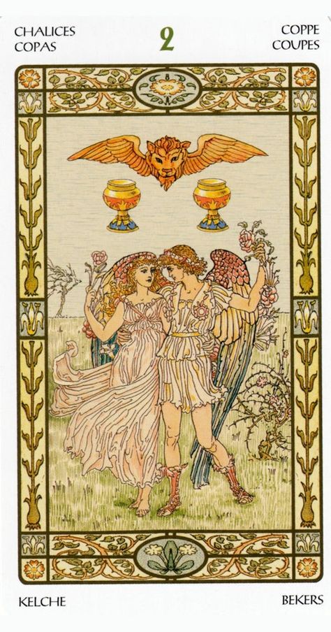 Two Of Cups, Tarot Decks Art, All Tarot Cards, Deck Cards, Cups Tarot, Walter Crane, Detailed Art, Tarot Cards Art, Rider Waite