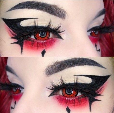 Red And Black Makeup, Teknik Makeup, Goth Eye Makeup, Fantasy Make-up, Anime Eye Makeup, Drag Make-up, Punk Makeup, Makeup Drawing, Cute Eye Makeup