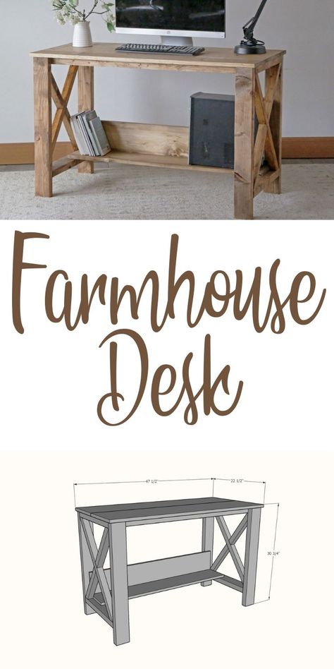 Diy Large Desk, Farmhouse Desk Diy, Diy Wood Desk, Diy Desk Plans, Pallet Desk, Farmhouse Desk, Desk Plans, Hobby Ideas, Woodworking Inspiration