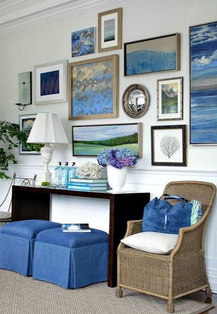 art gallery walls Photo Gallery Wall Layout, Beach Inspired Living Room, Coastal Gallery Wall, Driven By Decor, Gallery Wall Layout, Photo Wall Gallery, Gallery Wall Inspiration, Beach House Interior, Design Del Prodotto