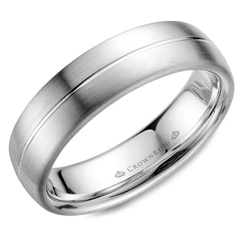 Men's Wedding Bands, Wedding Bands for Men | CrownRing Mens Wedding Bands White Gold, Center Line, White Gold Wedding Bands, Crown Ring, White Gold Wedding, White Gold Band, Gold Wedding Band, Mens Wedding Rings, Mens Wedding Bands