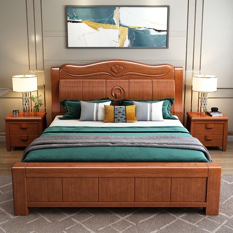 Teakwood Bed Designs, Double Bed Design Wooden Modern, Wood Queen Bed, Double Bed Designs, Real Wood Furniture, Home Door Design, Wooden Bed Design, Bed Queen, Wooden Door Design