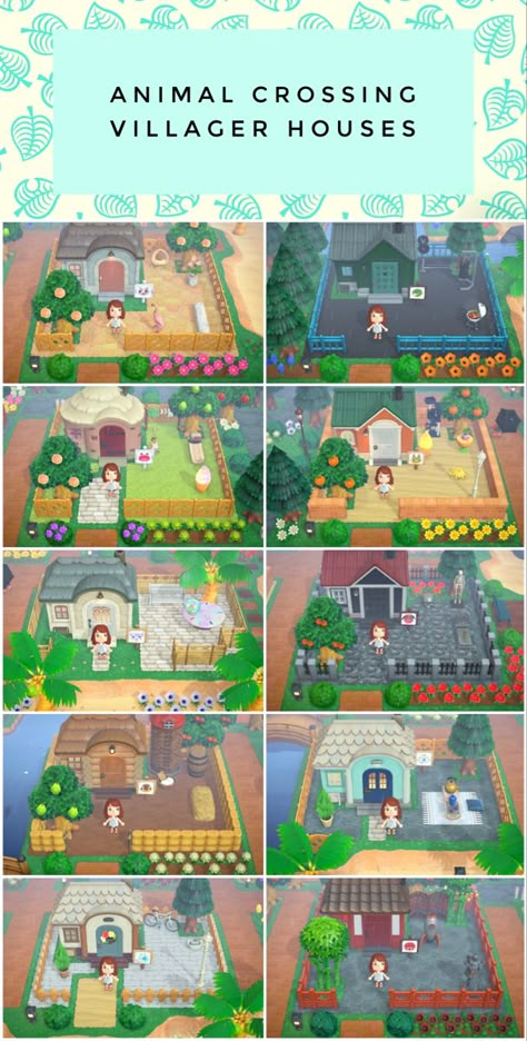 Villagers Homes Animal Crossing, Acnh Villager Houses Layout, Villagers Yards Animal Crossing, Animal Crossing Villager House Layout Ideas, Acnh Villager Home Ideas, Acnh Yard Ideas Villager, Animal Crossing Villager Yard Ideas, Villager Yard Idea Acnh, Villager Yards Acnh