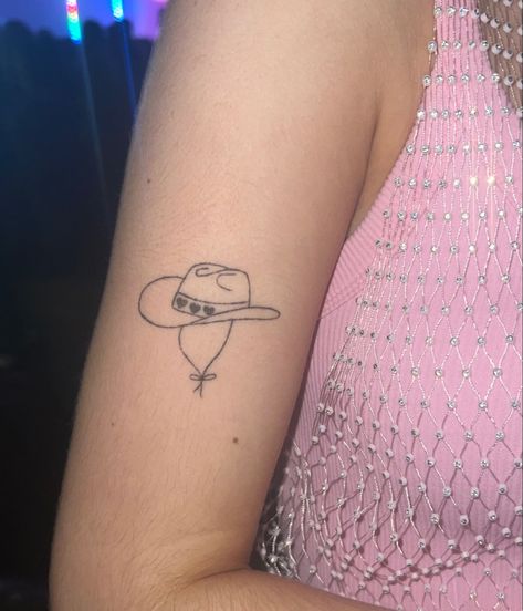 Emo Cowboy, Cowboy Hat Tattoo, Hat Tattoo, Cowboy Tattoos, Arm Wear, Matching Tattoo, Boy Tattoos, Small Tattoo, Cow Boy