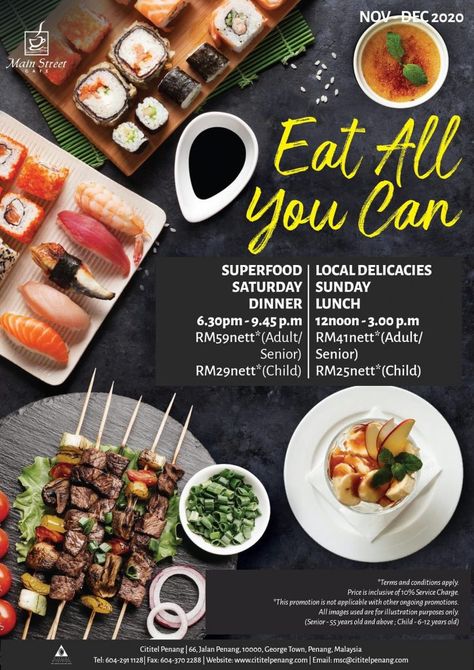 Eat-All-You-Can Weekend Buffets in Penang | The Penangite All You Can Eat Buffet, Buffet Ads, Buffet Poster Design, Menu Ramadhan, Thai Dinner, Eat All You Can, Restaurant Inspiration, Seafood Buffet, Delivery Food