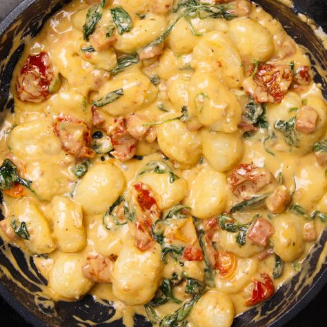 Creamy Chorizo Gnocchi, Chorizo Gnocchi, Truffle Gnocchi, Creamy Parmesan Sauce, Cheesy Grits, Chicken Gnocchi, Homemade Gnocchi, Creamy Parmesan, Gnocchi Recipes