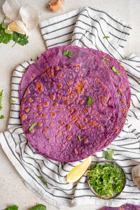 Sweet Potato Tortillas, Sweet Potato Tortilla, Potato Tortilla, Homemade Tortilla Recipe, Homemade Nachos, Purple Sweet Potato, Vegan Recipes Plant Based, Purple Sweet Potatoes, Salad Wraps