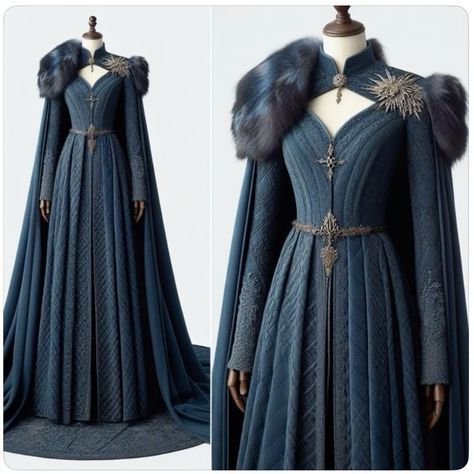 Fantasy Nobility Outfit, Fantasy Outfits Royal, Stark Outfit Inspiration, House Of Dragon Outfits, House Stark Fashion, House Of The Dragon Outfit Ideas, Fantasy Winter Outfits, Fantasy Royal Clothing, House Of The Dragon Oc