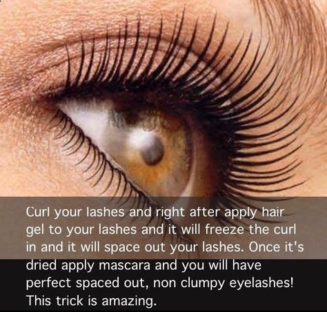 Using hair gel to keep your eyelashes curled and separated before applying mascara...This is a must try for me Applying Mascara, Mascara Hacks, Mascara Tips, Curling Eyelashes, Makeup Hacks, How To Apply Mascara, It Cosmetics, Eye Makeup Tips, School Looks