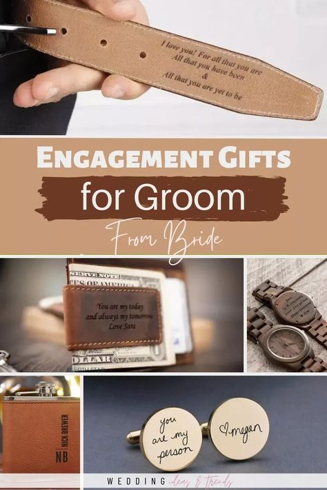 Engagement is a special phase where you look forward to more adventures with your future husband. And what better way to start it off than gifting him something unique & personalized? Engraved groom present from bride makes all the difference in the world because nothing is more personal or sentimental than a customized gift. From engraved watch to funny boxers. Check out the best ten personalized engagement gifts for groom from bride on the wedding day ideas in every style and budget. Gifts For Groom From Bride, Groom Present From Bride, Engagement Gifts Ideas, Groom Present, Gifts For The Groom, Gifts For Groom, Funny Boxers, Engagement Gift Baskets, Wedding Day Ideas