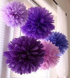 como hacer pompones con papel de seda Trendy Party Decor, Purple Bridal Shower, Purple Tissue Paper, Tissue Pom Poms, Tissue Paper Pom Poms, Purple Party, Christmas Origami, Diy Birthday Decorations, Paper Flowers Craft