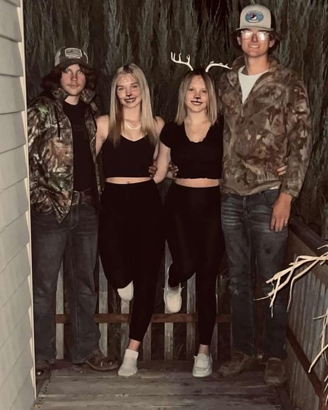 Double Date Halloween Costume Ideas, Double Couple Costumes, Double Date Halloween Costumes, Double Couple Halloween Costumes, Deer And Hunter Couples Costume, Deer And Hunter Costume, Double Couple, Hunter Costume, Halloween Customs