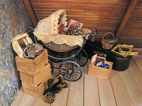 Mckinley Dollhouse, Dollhouse Attic, Victorian Attic, Old Dollhouse, Doll Miniatures, Victorian Dollhouse, Dolls House Interiors, Victorian Dolls, Miniature Rooms