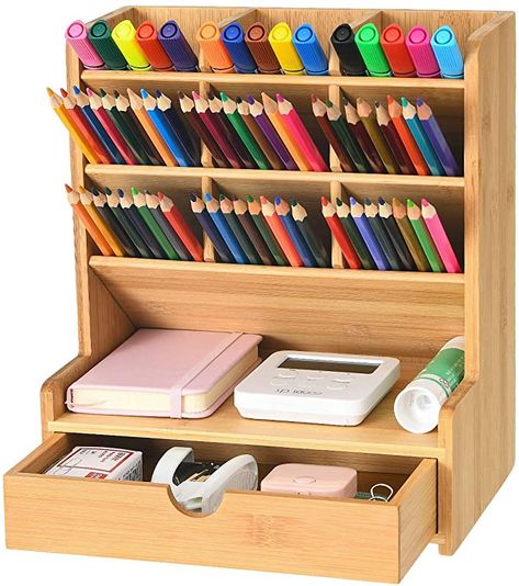 Organizer For Desk, Desk Gadgets, Pen Organizer, Stationary Storage, Office Supply Storage, Bamboo Pen, Stationary Organization, Art Supplies Storage, Wooden Desk Organizer