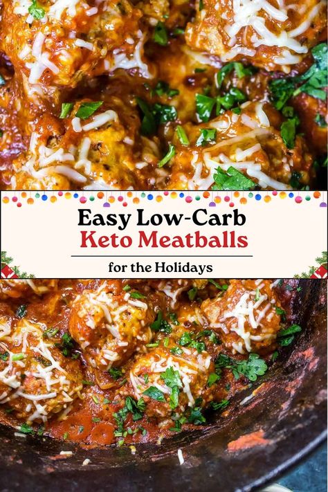 Easy Low carb Keto Meatballs for the holidays Easy Keto Appetizers, Appetizers Low Carb, Christmas Party Finger Foods, Holiday Finger Foods, Meatballs Italian, Italian Main Dishes, Holiday Potluck, Porcupine Meatballs, Christmas Finger Foods