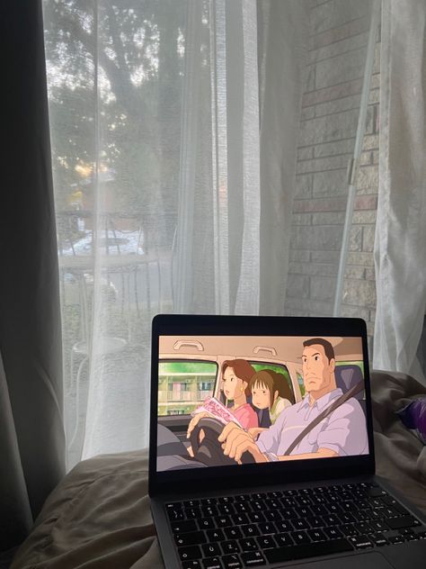 Watching Studio Ghibli Aesthetic, Watching Ghibli Aesthetic, Spiritedaway Aesthetic, Watching Studio Ghibli, Watching Anime Aesthetic, Anime On Laptop Aesthetic, Elizabeth Aesthetic, Studio Ghibli Aesthetic, Romanticing Life