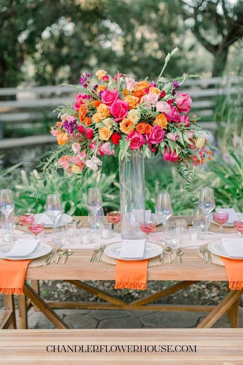 Bright Wedding Centerpieces, Orange Summer Wedding, Hot Pink Wedding Shoes, Spritz Party, Wedding Flower Centerpieces, Orange And Pink Wedding, Wedding Color Palette Summer, Biltmore Wedding, Orange Wedding Colors