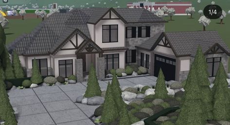 Winter Home Exterior, Modern Suburban House, Winter House Exterior, Bloxburg Homes, Bloxburg Exterior, Two Story House Design, Bloxburg Building, House Plans With Pictures, Bloxburg Build Ideas