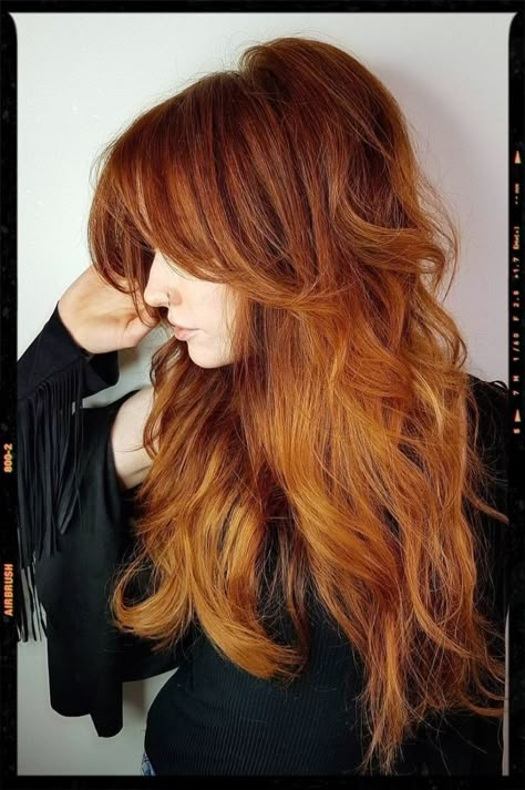 Razor Cut Shag, Red Hair With Bangs, Long Shag Hairstyles, Long Shag Haircut, Shag Haircuts, Airbrush App, Hairstyles For Layered Hair, Boring Hair, Long Red Hair