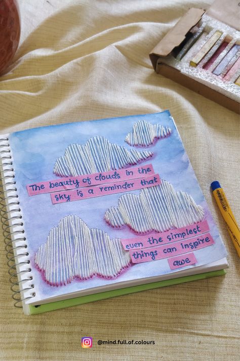 Watercolour embroidery idea - embroidery on paper - clouds embroidery | Art journal idea Clouds Journal, Visual Journal Ideas, Diary Writing Ideas Personal, Cloud Gazing, Cloud Outline, Art Clouds, Heart Journal, Diary Writing, Art And Craft Ideas