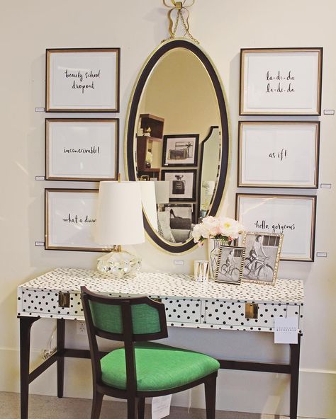 Schoener on Instagram: “Our Kate Spade Room has received a new makeover! Stop by to see everything new from Kate Spade Home ♠️ #luxury #katespade #dalmation #green…” Kate Spade Interior Design, Kate Spade Bathroom, Kate Spade Living Room, Kate Spade Home Decor, Kate Spade Inspired Office, Kate Spade Room, Kate Spade Bedroom, Girly House Decor, Kate Spade Office Inspiration