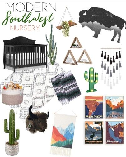 Southwest Themed Nursery, Nursery Ideas Western Boho, Modern Southwestern Nursery, Modern Southwest Nursery, Wild West Nursery Theme, Southwest Baby Nursery, Boys Western Nursery, Gender Neutral Western Nursery, Arizona Nursery