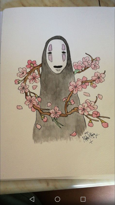 Studio Ghibli Cherry Blossom, Anime Without Face, Studio Ghibli Art Draw, No Face Painting, No Face Drawing, Studio Ghibli Drawings, Ghibli Drawing, Totoro Drawing, Sakura Watercolor