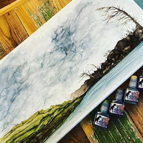 Painting With Alcohol Ink On Canvas: Tips, Techniques & Advice Alcohol Ink Art On Canvas, Painting With Alcohol, 2024 Bedroom, Alcohol Ink Glass, Epoxy Ideas, Ink Paintings, Ink Inspiration, Lake Painting, Art Bar