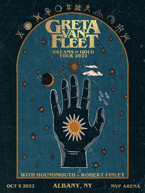 Granola Bedroom Aesthetic, Anthem Of The Peaceful Army, College Dorm Posters, Greta Van Fleet, Hippy Room, Gold Poster, Dorm Posters, Indie Room, Tour Posters