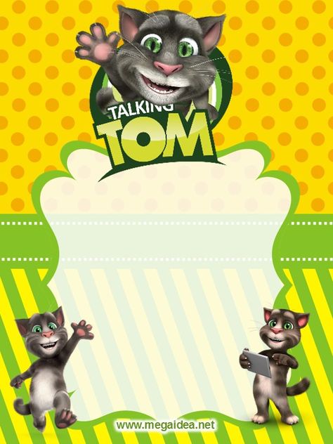 Invitación de My Talking Tom GRATIS para editar 3 Talking Tom Cat Birthday Party, Talking Tom Cat, My Talking Tom, Anime Cake, Tom Cat, Cat Birthday Party, Talking Tom, Flowers Bouquet Gift, Cat 2