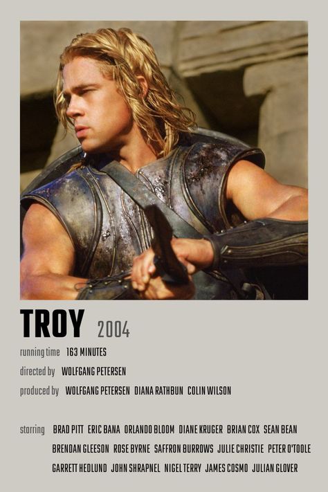 Troy Film, Brad Pitt Troy, Troy Movie, Brad Pitt Movies, Movie Card, Historical Movies, Film Posters Minimalist, Film Lovers, See Movie