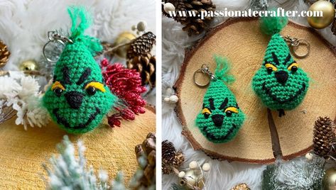 The latest post on our blog is this cute little crochet keychain- The Grinch. A small and easy project, perfect for those starting with amigurumi. This Christmas was all about the Grinch. And I know that I am not the... Read More The post Crochet keychain- The Grinch- free pattern appeared first on Passionatecrafter. Grinch Keychain, Funny Crochet Gifts, Crochet Humor, Crochet Earrings Pattern, Crochet Bookmarks, Crochet Keychain, Christmas Crochet Patterns, Crochet Kit, Christmas Pattern