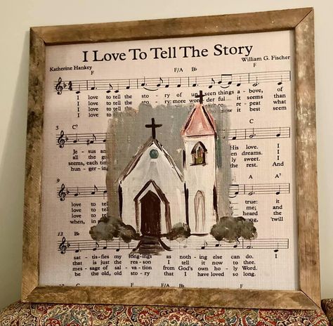 Hymn Crafts, Hymnal Crafts, Scrapbook Paper Art, Hymnal Art, Sheet Music Crafts, Hymn Art, Canvas Inspiration, Sheet Music Art, Bible School Crafts