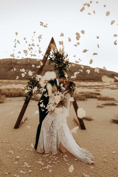 Vegas Desert Wedding, Las Vegas Desert, Dry Lake Bed, Intimacy Couples, Petal Toss, Bridal Hair Inspiration, Wedding Team, Golden Light, Las Vegas Weddings