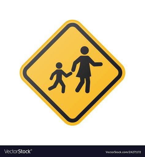 Children crossing sign school area Royalty Free Vector Image Slippery Road Sign, Contact Icons Vector, Red Cross Symbol, Yellow Board, Quotes Icons, Compass Icon, Marker Icon, Communication Icon, Badge Icon