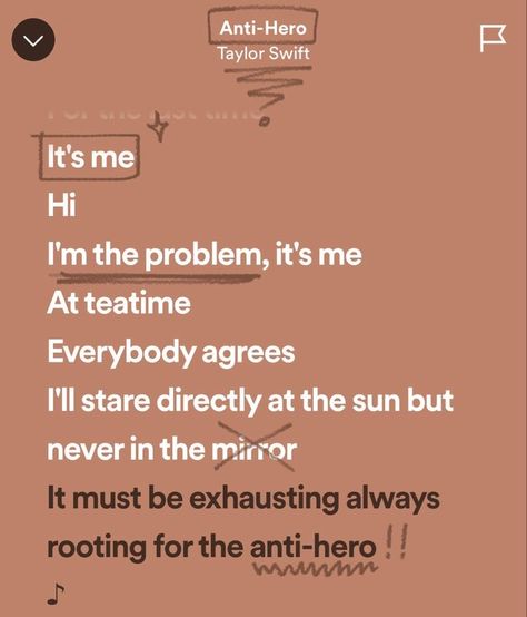 Spotify Lyrics Doodle, Lyrics Doodle, Anti Hero Lyrics, Taylor Swift Spotify Lyrics, Taylor Swift Spotify, Doodle Aesthetic, Lyrics Spotify, Anti Hero, Spotify Lyrics