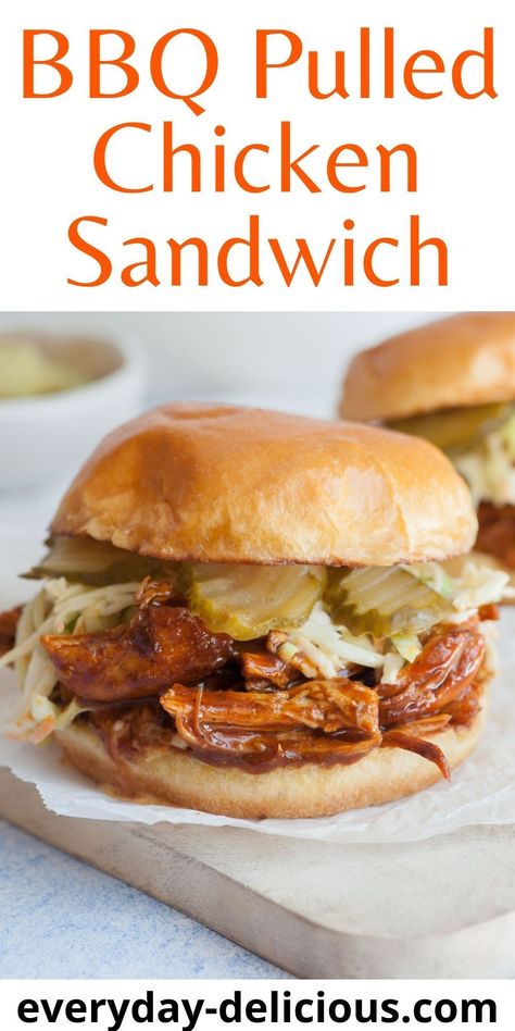 Stove Top Bbq Chicken, Crunchy Coleslaw, Bbq Pulled Chicken Sandwiches, Pulled Chicken Recipes, Chicken Breast Sandwich, Bbq Pulled Chicken, Pulled Chicken Sandwiches, Shredded Bbq Chicken, Bbq Chicken Breast