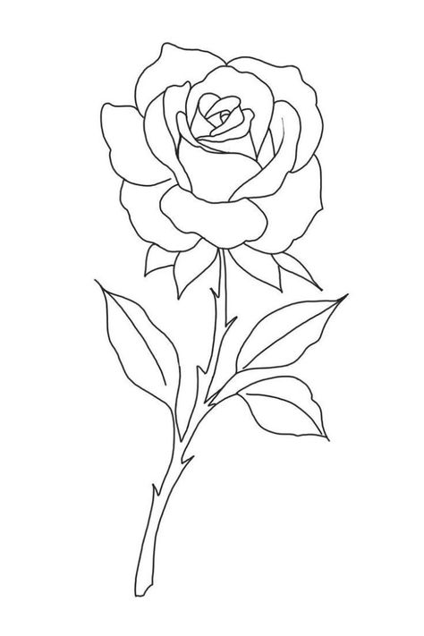 Rose Outline Drawing, Rose Drawing Simple, Rose Tattoo Stencil, Rose Outline, Rose Drawing Tattoo, Rose Coloring Pages, Rose Stencil, Rose Sketch, Tattoo Outline Drawing