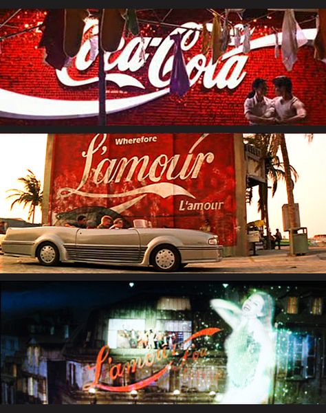 The Red Curtain Trilogy - Top to bottom: Strictly Ballroom, Romeo + Juliet, and Moulin Rouge. L'amour sign based on the Coca-Cola logo. Strictly Ballroom, Juliet Movie, Bobbi Kristina, Wedding Flyers, Movie Tattoo, Crazy Costumes, Baz Luhrmann, Led Dance, Coke Cola