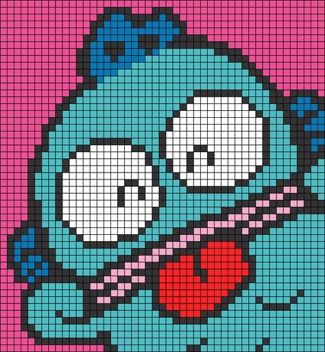 Hangyodon Pixel Art, Sanrio Crochet Grid, Sonny Angel Alpha Pattern, Pochacco Alpha Pattern, Sanrio Cross Stitch Pattern, Pixel Art Sanrio Characters, Sanrio Alpha Pattern, Clown Pixel Art, Kawaii Perler Bead Patterns