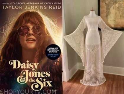 Daisy Jones and the Six: Season 1 Episode 8 Daisy's Lace Wedding Dress | Shop Your TV Daisy Jones And The Six Dress, How To Dress Like Daisy Jones, Daisy Jones White Dress, Daisy Jones And The Six Wedding, Daisy Jones Wedding Dress, Daisy Jones Wedding, Wedding Dress With Daisies, Daisy Jones And The Six Fashion, Daisy Jones And The Six Outfit