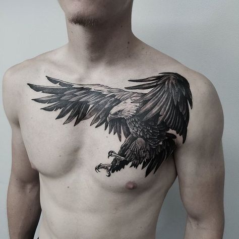 Tattoo Chest Men, Tattoo Chest And Shoulder, Tattoos Eagle, Eagle Back Tattoo, Eagle Shoulder Tattoo, Eagle Chest Tattoo, Bald Eagle Tattoos, Rabe Tattoo, Tattoo Homme