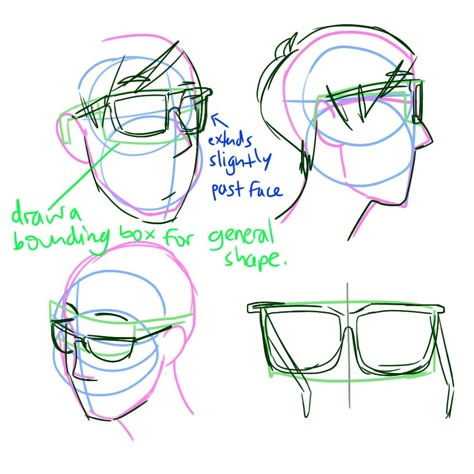 Glasses Shades Drawing Reference, Person With Sunglasses Drawing, Glasses From The Side Drawing, Sunglasses Pose Reference Drawing, How To Draw Glasses From The Side, Glasses Side View Drawing, Side View Glasses, Glasses Art Reference, Adjusting Glasses Reference