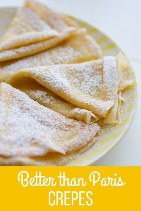 Crepes are easier to make than you think! This is the Best Crepe Recipe, even better than Paris crepes! Learn how to make them with my super simple techniques! Buttermilk Crepes Recipe, Simple Breakfast Desserts, Crepes With Almond Milk, Almond Milk Crepes, Vanilla Crepe Recipe, Sweet Crepes Recipe Easy, Best Crepe Recipe Ever, Breakfast Crepes Recipe, Nalesniki Recipe